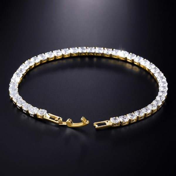 Gold tennis bracelet with clear cubic zirconia