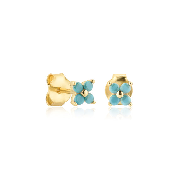 Gold and turquoise mini flower stud earrings