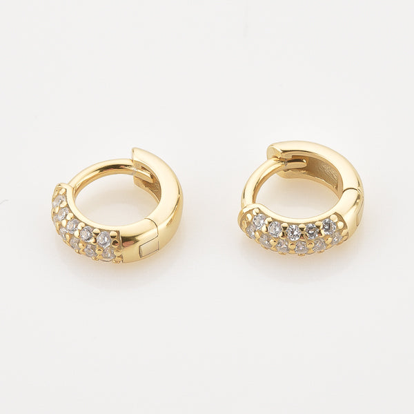 Gold cubic zirconia pavé huggie hoop earrings details