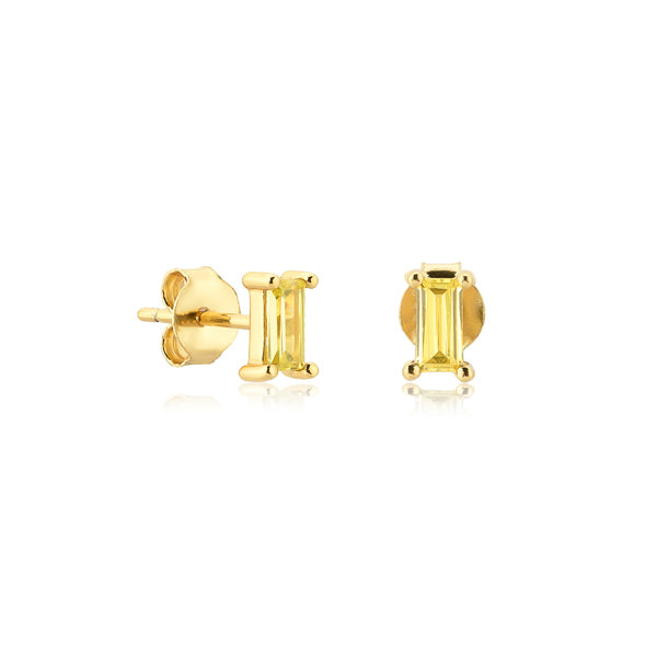 Gold and yellow mini baguette cubic zirconia stud earrings