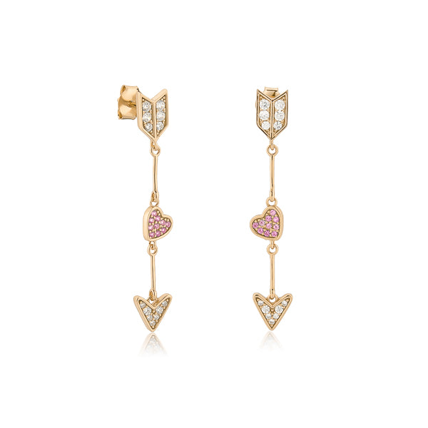 Gold arrow heart drop earrings