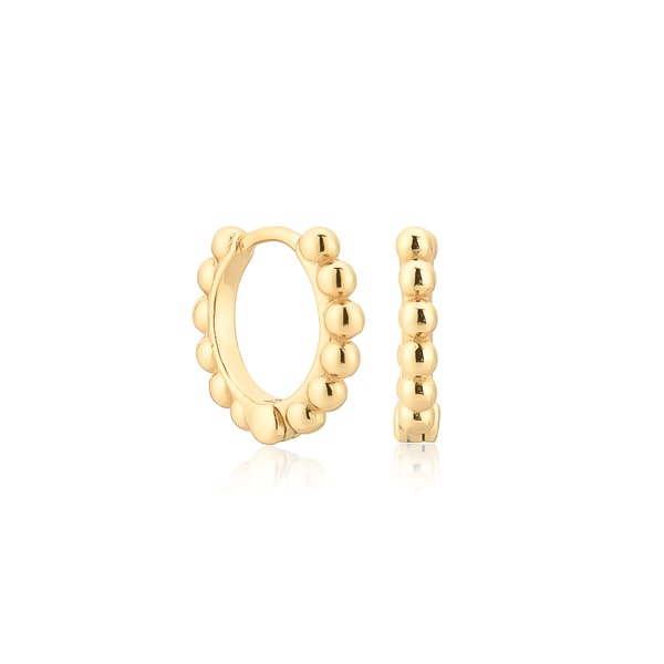 Gold bead huggie hoop earrings