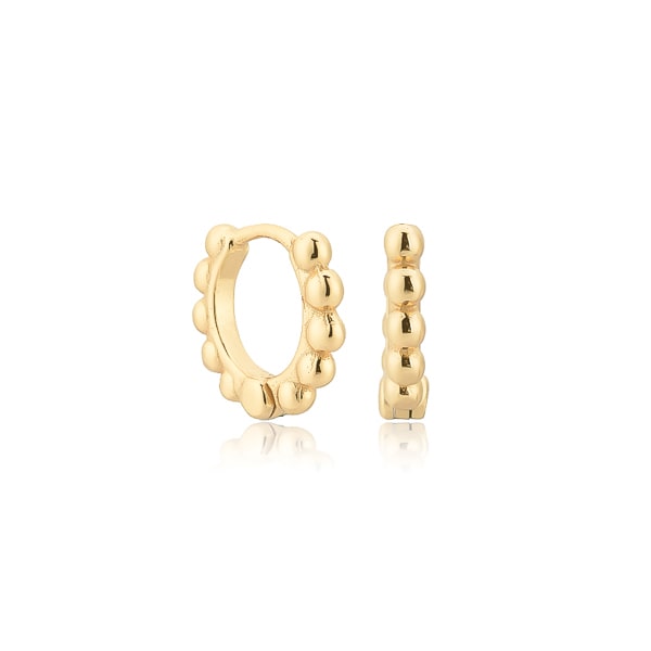 Gold bead mini huggie hoop earrings
