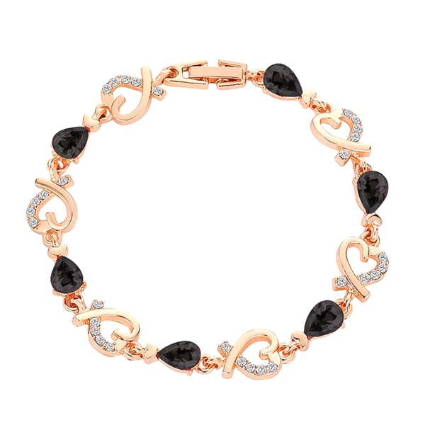 Gold heart chain bracelet with black crystals