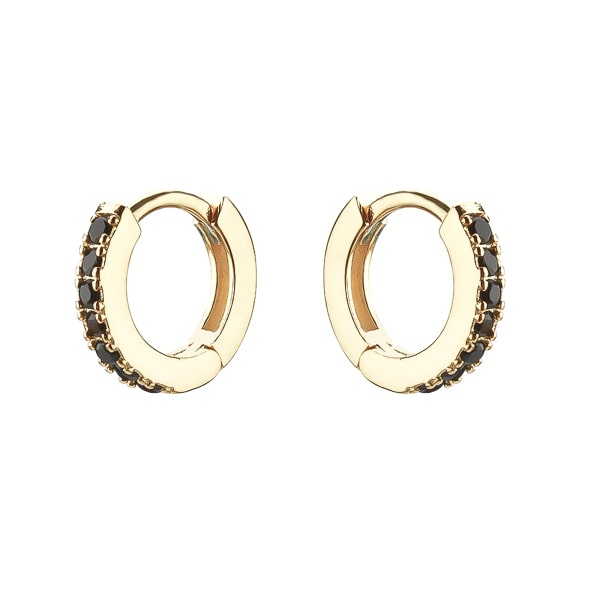 Gold black crystal huggie earrings