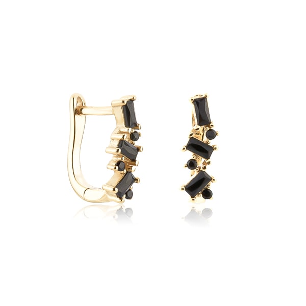Gold black crystal U hoop earrings