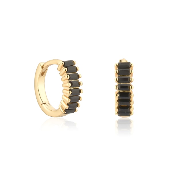 Gold black emerald-cut crystal huggie earrings