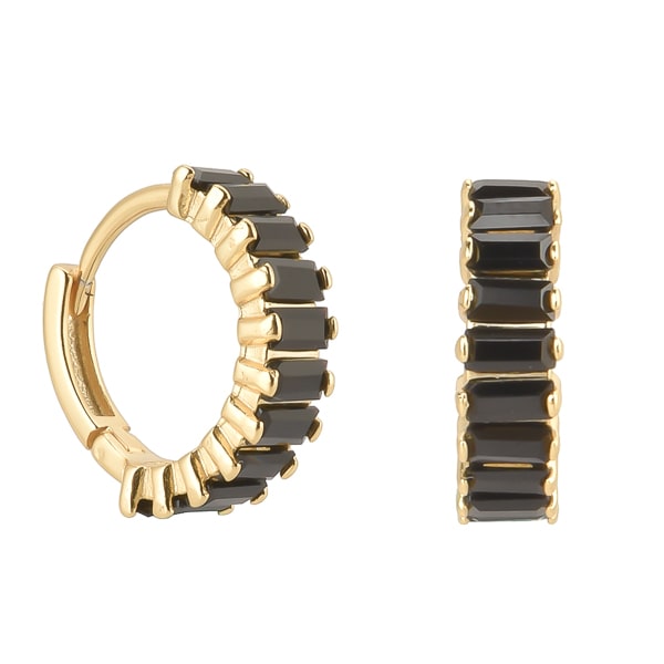 Gold black emerald-cut crystal mini hoop earrings