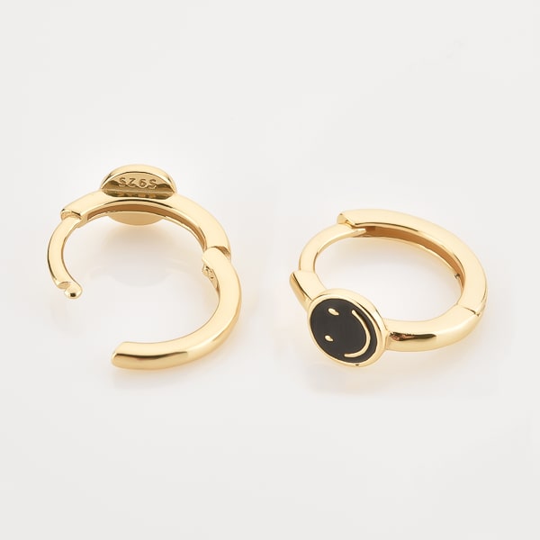 Gold Black Smiley Emoji Hoop Earrings Classy Women Collection