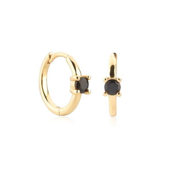 Gold black solitaire hoop earrings