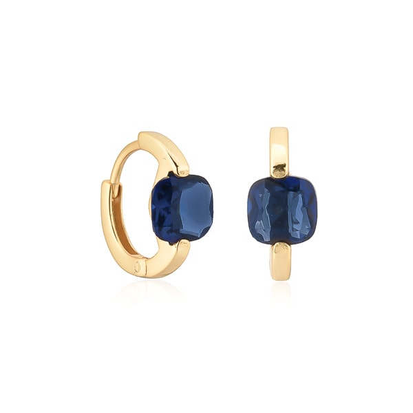 Gold blue cushion huggie hoop earrings