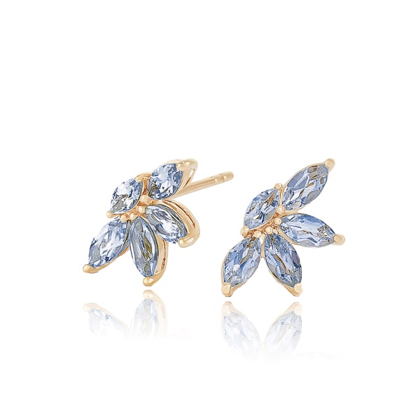 Gold blue flower crystal stud earrings
