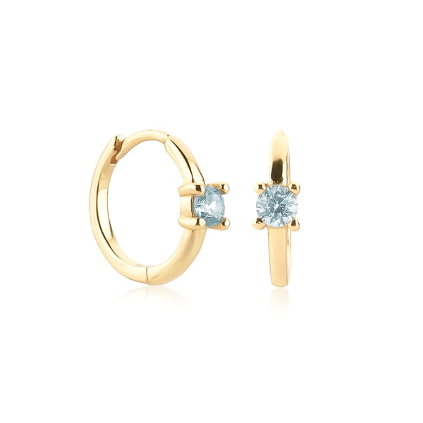 Gold blue solitaire hoop earrings