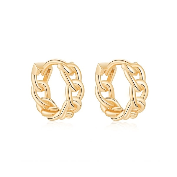 Gold chain link huggie hoop earrings