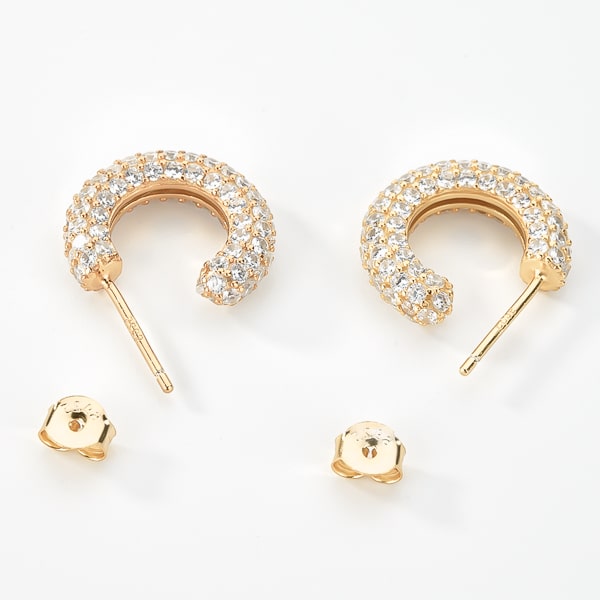 Gold chunky huggie hoop earrings detail