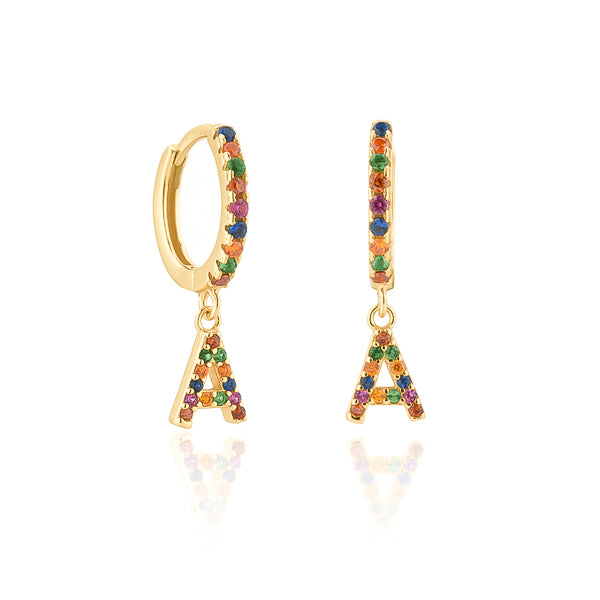 Gold colorful crystal initial letter earrings