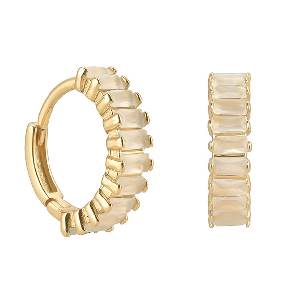 Gold creamy emerald-cut crystal mini hoop earrings
