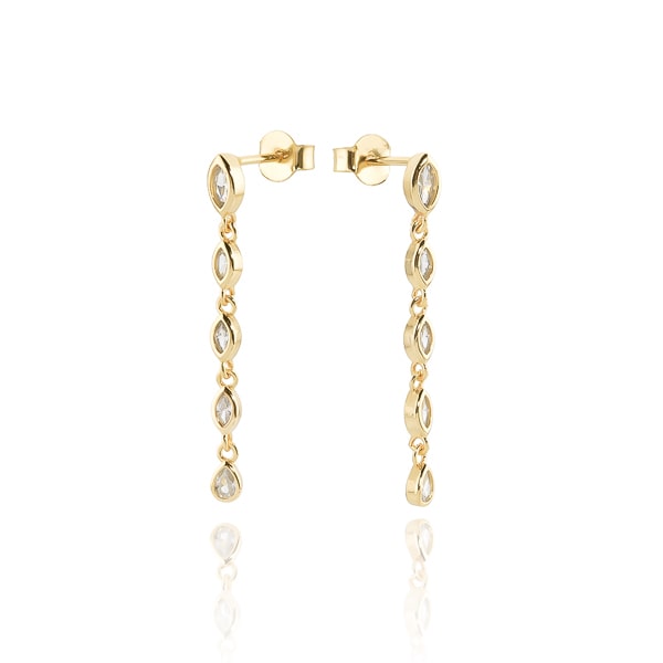 Gold crystal drop chain earrings