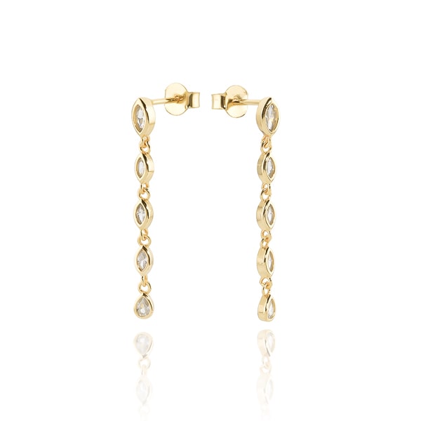 Gold crystal drop chain earrings