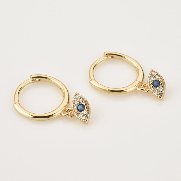 Gold crystal eye mini hoop earrings details