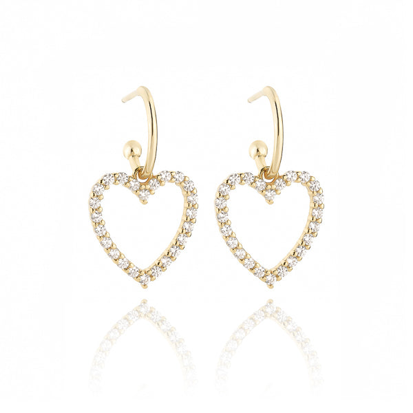 Gold crystal heart dangle drop earrings