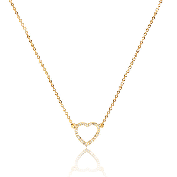 Gold crystal open heart necklace