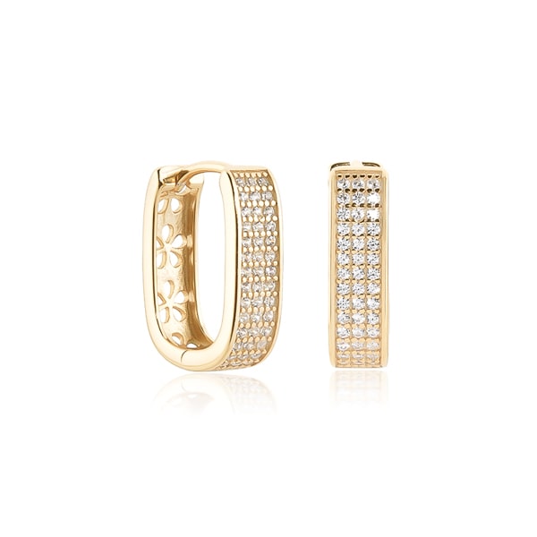 Gold crystal pavé oval hoop earrings