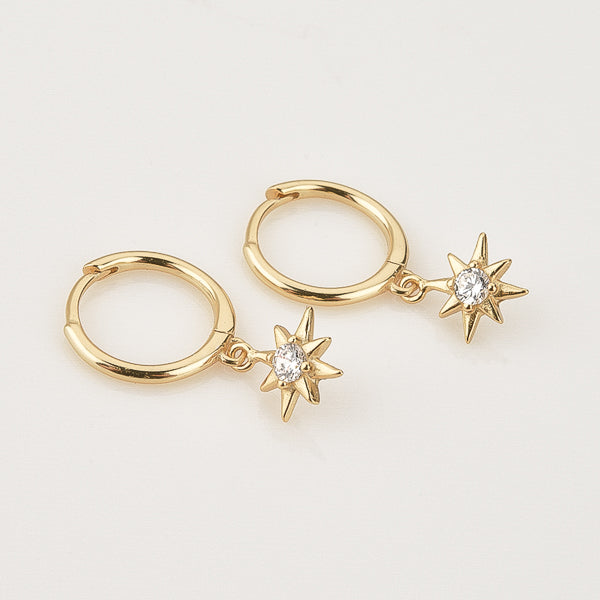 Gold crystal star mini hoop earrings details