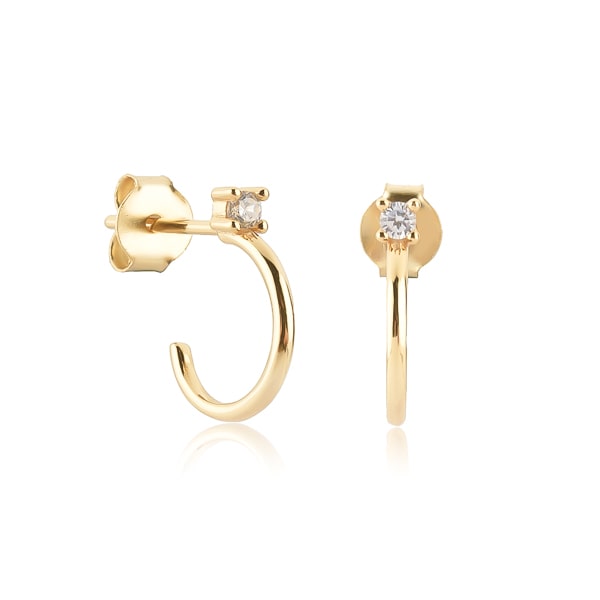 Gold crystal stud huggie hoop earrings