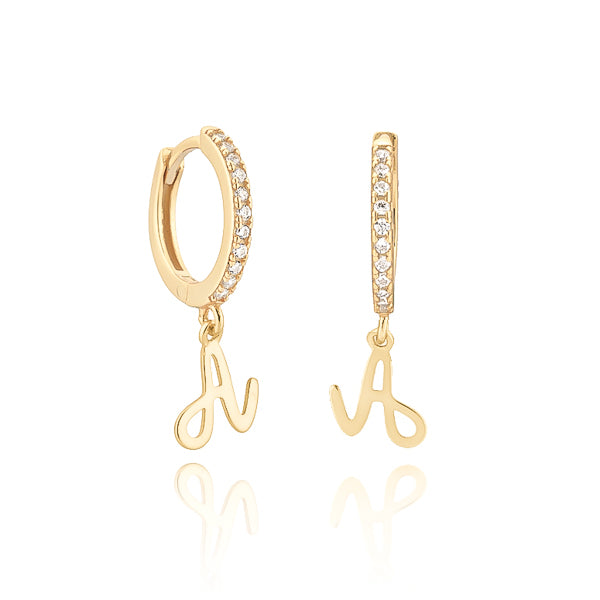 Gold cursive initial letter earrings