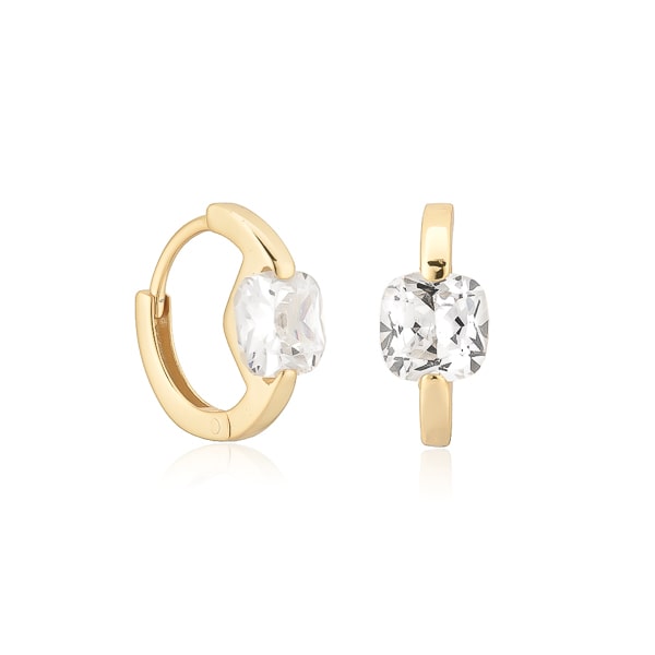 Gold cushion-cut huggie hoop earrings