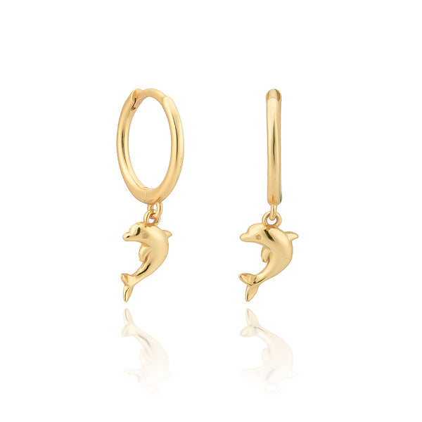 Gold dolphin mini hoop earrings