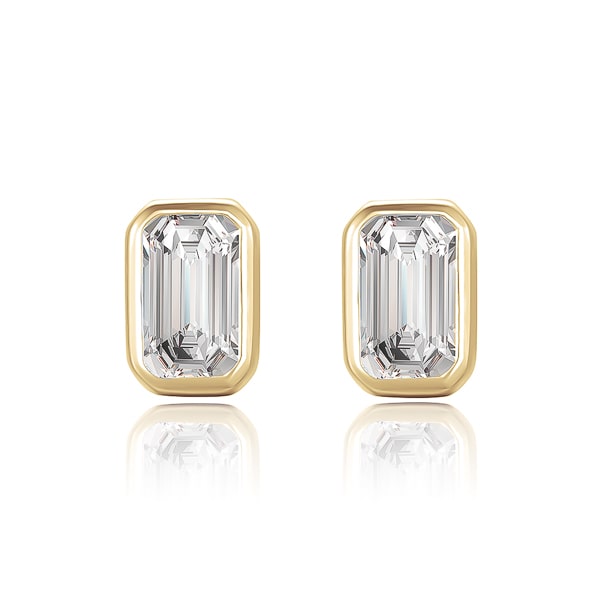 Gold emerald-cut crystal stud earrings