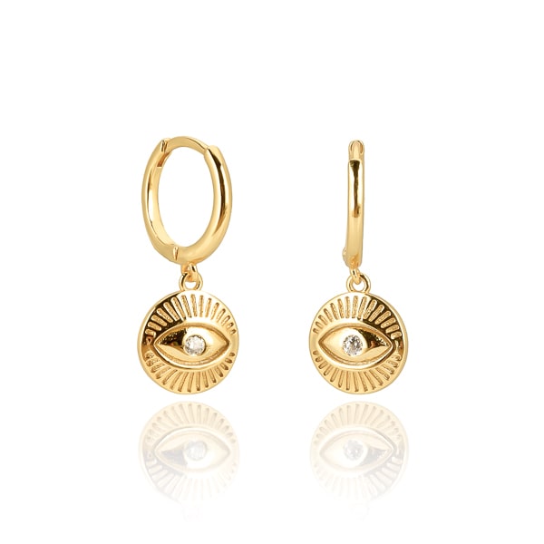 Gold eye of luck huggie hoop earrings