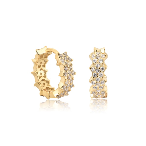 Gold flower pavé hoop earrings