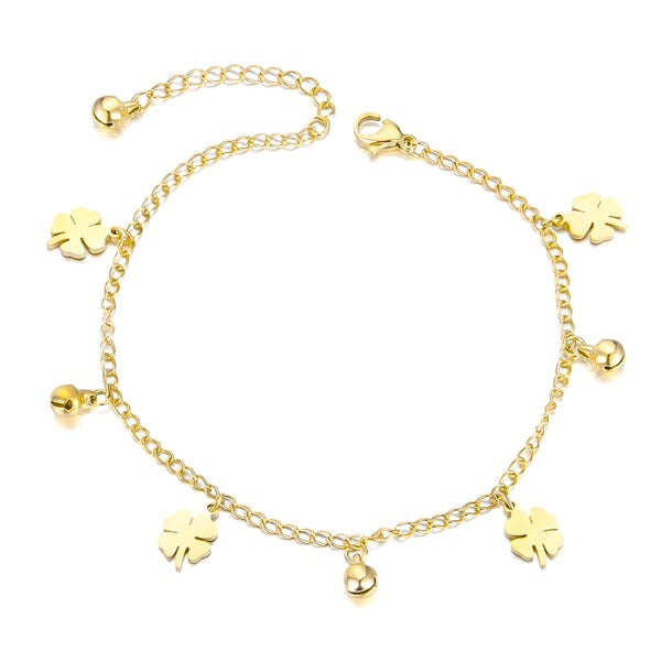 Gold four-leaf clover anklet