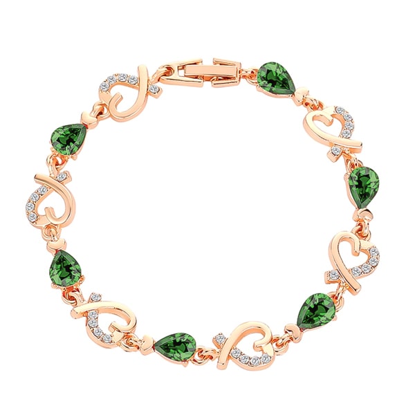 Gold heart chain bracelet with green crystals