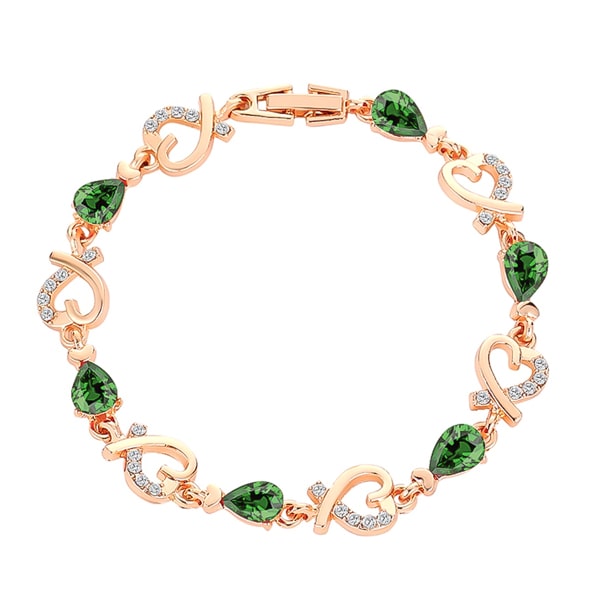 Gold heart chain bracelet with green crystals