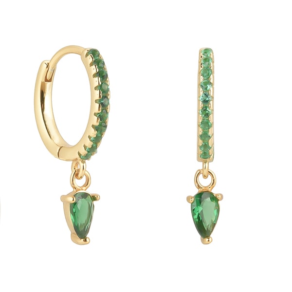 Gold green crystal huggie teardrop earrings