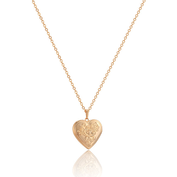 Gold heart locket pendant necklace