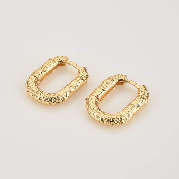Gold irregular oval hoop earrings detail
