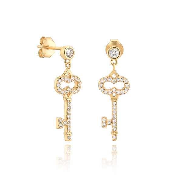 Gold key earrings