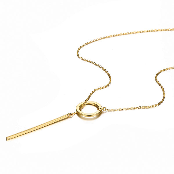 Gold lariat drop chain Y necklace details