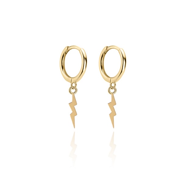 Gold lightning bolt huggie hoop earrings