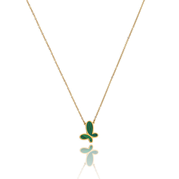 Gold malachite butterfly necklace