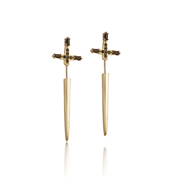 Gold medieval sword earrings