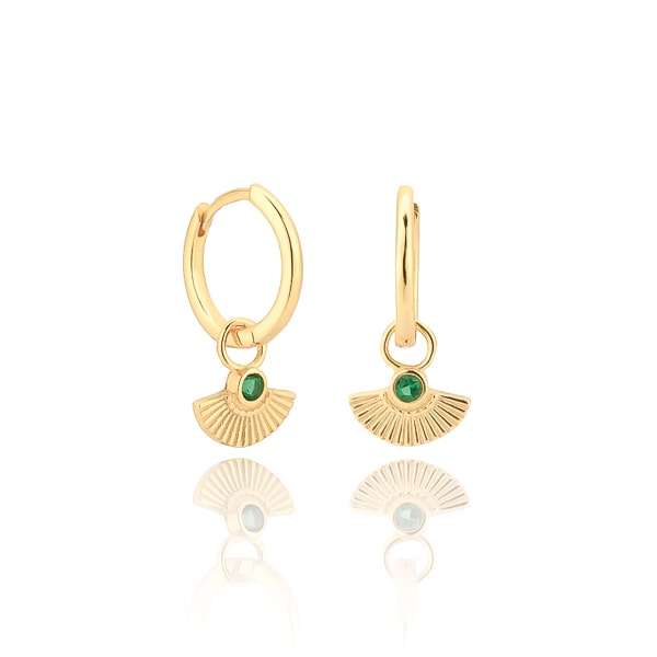 Gold mini scallop shell drop hoop earrings