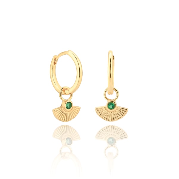 Gold mini scallop shell drop hoop earrings