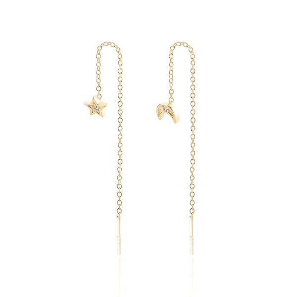 Gold moon and star threader earrings