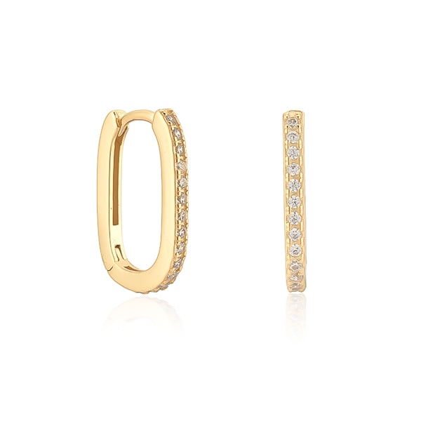 Gold oval crystal hoop earrings